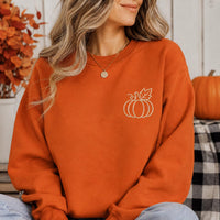Minimalist Pumpkin Embroidered Sweatshirt, Cozy Autumn Hoodie for Women, Cute Harvest Pumpkin Crewneck, Holiday Sweatshirt, Fall Gift