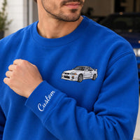 Custom Car Embroidered Sweatshirt, Personalized Vehicle Hoodie, Auto Lover Shirt, Cozy Hobby Crewneck, Hobby Gift for Car Enthusiast