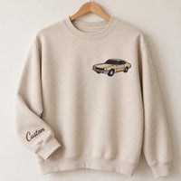 Custom Car Embroidered Sweatshirt, Personalized Vehicle Hoodie, Auto Lover Shirt, Cozy Hobby Crewneck, Hobby Gift for Car Enthusiast