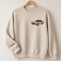 Custom Car Embroidered Sweatshirt, Personalized Vehicle Hoodie, Auto Lover Shirt, Cozy Hobby Crewneck, Hobby Gift for Car Enthusiast
