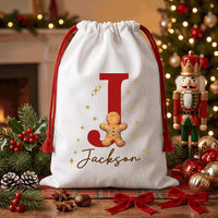 Personalized Santa Sack, Christmas Toy Sack with Name Initial, Cute Character Sack for Kids, Reusable Kids Santa Bag, Named Christmas Gift