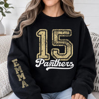 Personalized Sports Number Sweatshirt, Custom Mascot Game Day Hoodie, Player Name Shirt, College Football Fan, Athlete Gift, Front Sleeve