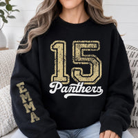 Personalized Sports Number Sweatshirt, Custom Mascot Game Day Hoodie, Player Name Shirt, College Football Fan, Athlete Gift, Front Sleeve