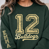 Personalized Sports Number Sweatshirt, Custom Mascot Game Day Hoodie, Player Name Shirt, College Football Fan, Athlete Gift, Front Sleeve
