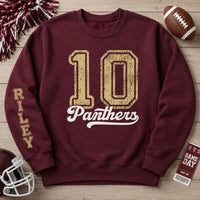 Personalized Sports Number Sweatshirt, Custom Mascot Game Day Hoodie, Player Name Shirt, College Football Fan, Athlete Gift, Front Sleeve