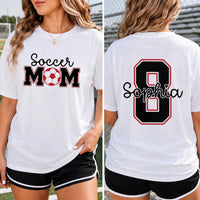 Personalized Soccer Mom Shirt, Custom Game Day Tee, Team Tee, Youth Player Jersey Number & Name, Sideline Sports Mom Gift, Front Back