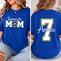 Personalized Soccer Mom Shirt, Custom Game Day Tee, Team Tee, Youth Player Jersey Number & Name, Sideline Sports Mom Gift, Front Back