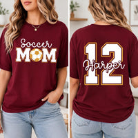 Personalized Soccer Mom Shirt, Custom Game Day Tee, Team Tee, Youth Player Jersey Number & Name, Sideline Sports Mom Gift, Front Back