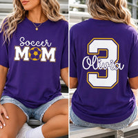 Personalized Soccer Mom Shirt, Custom Game Day Tee, Team Tee, Youth Player Jersey Number & Name, Sideline Sports Mom Gift, Front Back