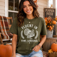 Funny Turkey Thanksgiving Dinner Shirt, Fluent in Fowl Language Tee, Vintage Turkey Graphic Tee, Friendsgiving Outfit, Autumn Gift for Her