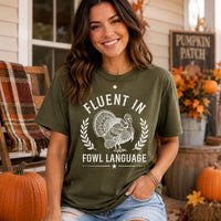 Funny Turkey Thanksgiving Dinner Shirt, Fluent in Fowl Language Tee, Vintage Turkey Graphic Tee, Friendsgiving Outfit, Autumn Gift for Her