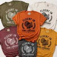 Funny Turkey Thanksgiving Dinner Shirt, Fluent in Fowl Language Tee, Vintage Turkey Graphic Tee, Friendsgiving Outfit, Autumn Gift for Her