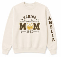 Custom Senior Drumline Mom Sweatshirt, Personalized Drumline Shirt, Senior Percussion, Marching Band Parent, Sports Mom Gift, Front Sleeve