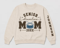 Custom Senior Drumline Mom Sweatshirt, Personalized Drumline Shirt, Senior Percussion, Marching Band Parent, Sports Mom Gift, Front Sleeve