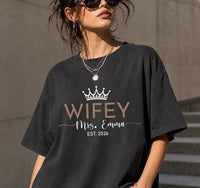 Personalized Wifey Shirt with Last Name, Custom Mrs Last Name Tee Est 2026, Newlywed Bride T-Shirt, Bridal Shower Outfit, Honeymoon Gift