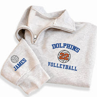Personalized Volleyball Embroidered Quarter Zip Sweatshirt, Custom Team Player Number, Sporty Pullover, Senior Night Gift, Tournament Gift