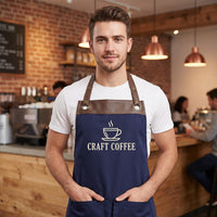 Custom Logo Embroidered Apron, Personalized Business Cooking Apron, Leather Trim Work Uniform, Custom Business Apron, Branded Kitchen Gift