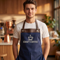 Custom Logo Embroidered Apron, Personalized Business Cooking Apron, Leather Trim Work Uniform, Custom Business Apron, Branded Kitchen Gift
