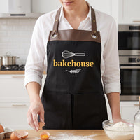 Custom Logo Embroidered Apron, Personalized Business Cooking Apron, Leather Trim Work Uniform, Custom Business Apron, Branded Kitchen Gift