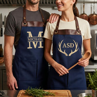 Personalized Embroidered Apron, Custom Name Cooking Apron, Monogram Kitchen Apron with Leather Trim, Custom Name Apron, Housewarming Gift