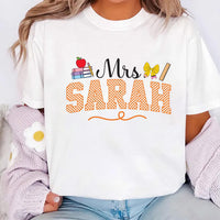 Personalized Teacher Mrs Mr Name Shirt, Custom Name Tee, Apple Pencil School Graphic, Back to School Outfit, Teacher Appreciation Gift