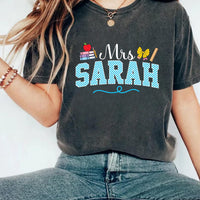 Personalized Teacher Mrs Mr Name Shirt, Custom Name Tee, Apple Pencil School Graphic, Back to School Outfit, Teacher Appreciation Gift