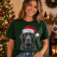 Custom Santa Hat Christmas Dog Shirt, Personalized Dog Photo Tee, Custom Pet Name Tee, Cat or Puppy Sketch Drawing, Gift for Pet Mom