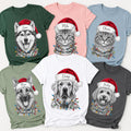 Custom Santa Hat Christmas Dog Shirt, Personalized Dog Photo Tee, Custom Pet Name Tee, Cat or Puppy Sketch Drawing, Gift for Pet Mom