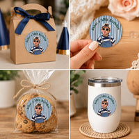 Personalized Photo Birthday Stickers, Custom Face Party Favor Labels, Name & Age Birthday Sticker, Photo Labels, Kids Adult Party Deco