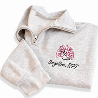 Personalized RRT Embroidered Quarter Zip Sweatshirt, Custom RRT Name, Hospital Shift Pullover, Respiratory Therapist, Custom Team Gift