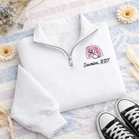 Personalized RRT Embroidered Quarter Zip Sweatshirt, Custom RRT Name, Hospital Shift Pullover, Respiratory Therapist, Custom Team Gift