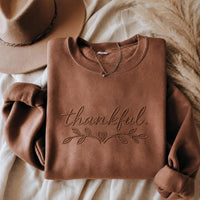 Thankful Embroidered Sweatshirt, Fall Thanksgiving Hoodie, Botanical Heart Shirt, Holiday Sweatshirt for Women, Cozy Fall Gift for Her
