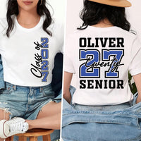 Personalized Senior Class of 2027 Shirt, Custom Graduate Name Tee, Front and Back Varsity Print Tee, Graduation Photo Outfit, Senior Gift
