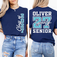 Personalized Senior Class of 2027 Shirt, Custom Graduate Name Tee, Front and Back Varsity Print Tee, Graduation Photo Outfit, Senior Gift