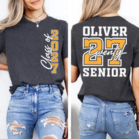 Personalized Senior Class of 2027 Shirt, Custom Graduate Name Tee, Front and Back Varsity Print Tee, Graduation Photo Outfit, Senior Gift