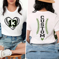 Personalized Baseball Number Shirt, Custom Name Tee, Player Number Heart T-Shirt, Baseball Mom Game Day Outfit, Sports Mom Gift, Front Back
