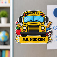 Custom School Bus Name Magnet, Personalized Fridge Magnet, Teacher Classroom Name Decor, School Bus Cutout Magnet, Personalized Gift