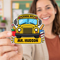 Custom School Bus Name Magnet, Personalized Fridge Magnet, Teacher Classroom Name Decor, School Bus Cutout Magnet, Personalized Gift