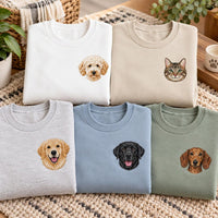Custom Pet Portrait Embroidered Sweatshirt, Personalized Dog Cat Hoodie, Animal Lover Shirt, Cute Fur Mama Crewneck, Gift for Pet Lover