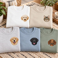 Custom Pet Portrait Embroidered Sweatshirt, Personalized Dog Cat Hoodie, Animal Lover Shirt, Cute Fur Mama Crewneck, Gift for Pet Lover