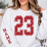 Personalized Varsity Number Sweatshirt, Custom Name Crewneck, Custom Sport Sweatshirt, Senior Night Outfit, Gift for Athlete, Front Sleeve
