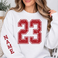 Personalized Varsity Number Sweatshirt, Custom Name Crewneck, Custom Sport Sweatshirt, Senior Night Outfit, Gift for Athlete, Front Sleeve