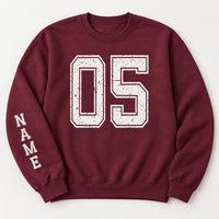 Personalized Varsity Number Sweatshirt, Custom Name Crewneck, Custom Sport Sweatshirt, Senior Night Outfit, Gift for Athlete, Front Sleeve