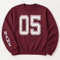 Personalized Varsity Number Sweatshirt, Custom Name Crewneck, Custom Sport Sweatshirt, Senior Night Outfit, Gift for Athlete, Front Sleeve