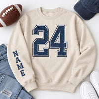 Personalized Varsity Number Sweatshirt, Custom Name Crewneck, Custom Sport Sweatshirt, Senior Night Outfit, Gift for Athlete, Front Sleeve
