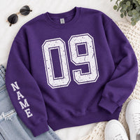 Personalized Varsity Number Sweatshirt, Custom Name Crewneck, Custom Sport Sweatshirt, Senior Night Outfit, Gift for Athlete, Front Sleeve