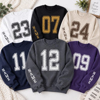 Personalized Varsity Number Sweatshirt, Custom Name Crewneck, Custom Sport Sweatshirt, Senior Night Outfit, Gift for Athlete, Front Sleeve