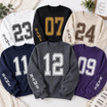 Personalized Varsity Number Sweatshirt, Custom Name Crewneck, Custom Sport Sweatshirt, Senior Night Outfit, Gift for Athlete, Front Sleeve