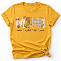 Personalized Fall Mom Graphic Shirt, Custom Kids Names Mama Tee, Autumn Pumpkin Floral T-Shirt, Thanksgiving Family Outfit, Gift for Mom