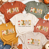 Personalized Fall Mom Graphic Shirt, Custom Kids Names Mama Tee, Autumn Pumpkin Floral T-Shirt, Thanksgiving Family Outfit, Gift for Mom